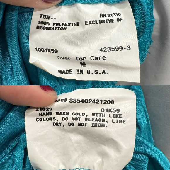 Y2K Glam Byer California Teal Crinkle Halter Top Ring Back Tank Made in USA M - Picture 8 of 8